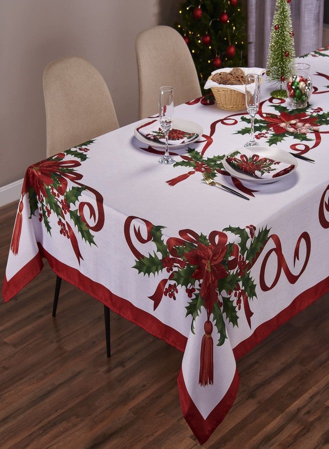 Kadut Christmas Ribbon Tablecloth (60 x 102 Inch) for 6 Foot Rectangle Tables, Heavy Duty Fabric, Stain Proof Xmas Ribbon Table Cloth for Harvest, Holiday, and Fall, & Christmas Dinner. - Image 1